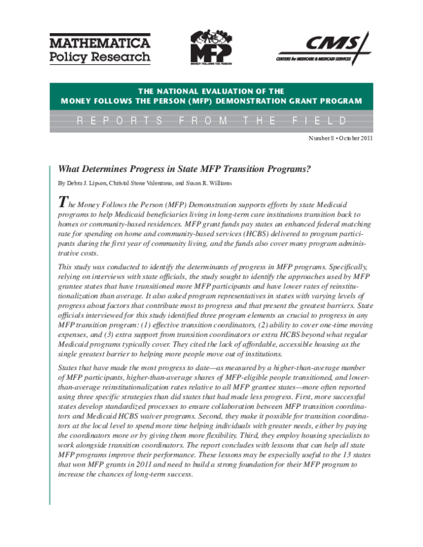 (PDF) What Determines Progress in State MFP Transition Programs ...