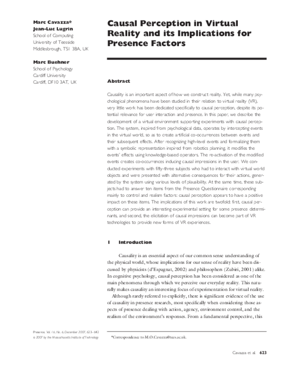 (PDF) Causal Perception in Virtual Reality and its Implications for ...