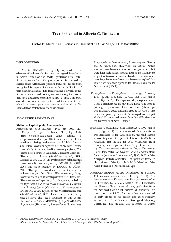 (PDF) Taxa dedicated to Alberto C. Riccardi