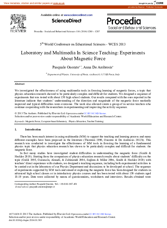 (PDF) Laboratory and Multimedia in Science Teaching: Experiments about ...