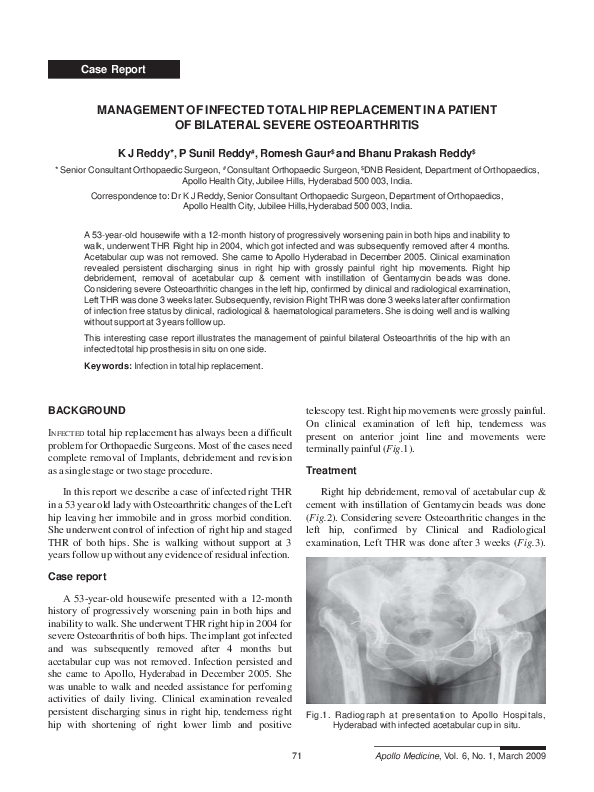 (PDF) Management of Infected Total Hip Replacement in A Patient of