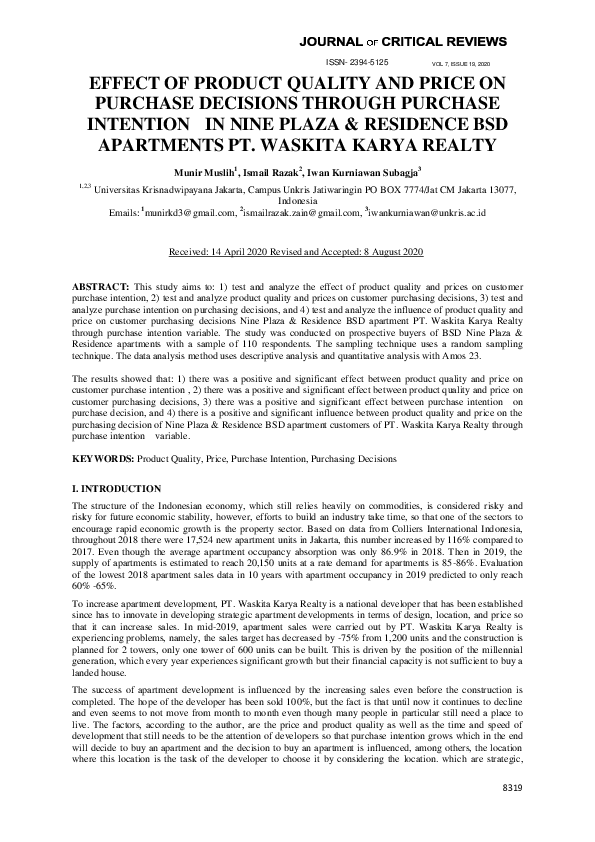 (PDF) Effect of Product Quality and Price on Purchase Decisions Through ...