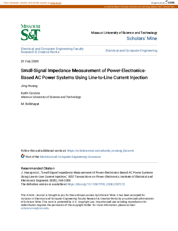 (PDF) Small-Signal Impedance Measurement of Power-Electronics-Based AC ...