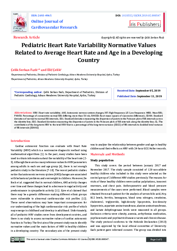 (PDF) Pediatric Heart Rate Variability Normative Values Related to ...