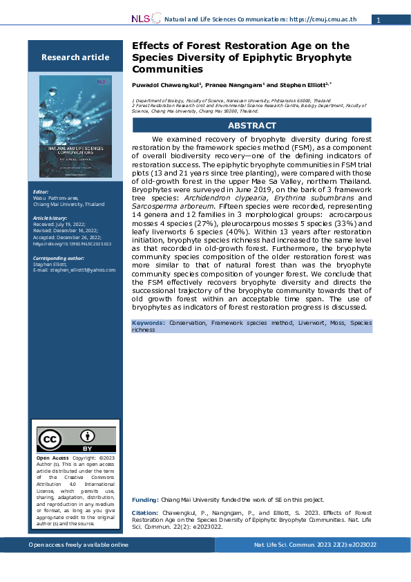 (PDF) Effects of Forest Restoration Age on the Species Diversity of ...