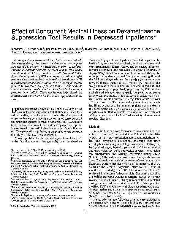 (PDF) Effect of Concurrent Medical Illness on Dexamethasone Suppression ...