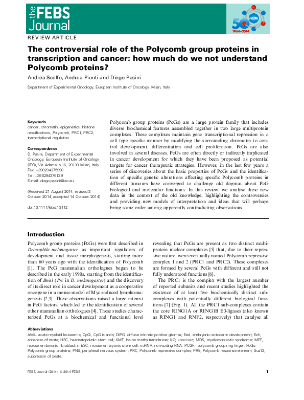 (PDF) The controversial role of the Polycomb group proteins in ...