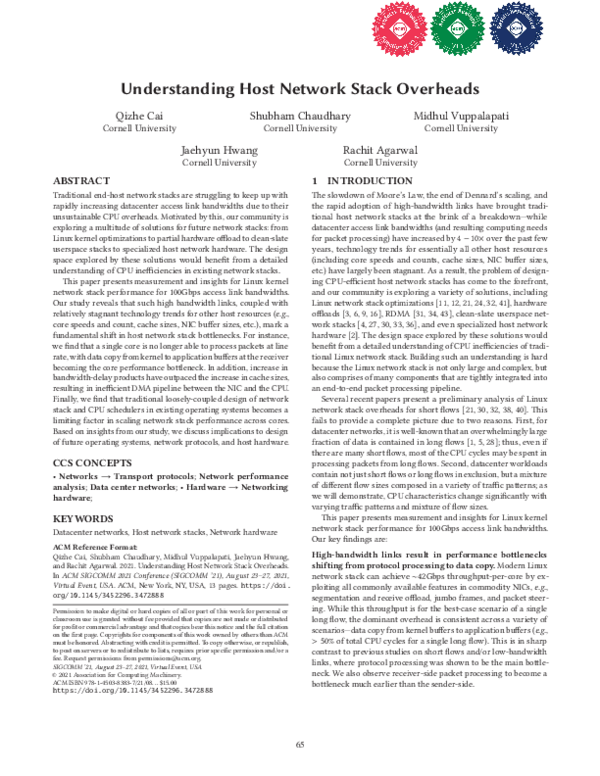 (PDF) Understanding host network stack overheads