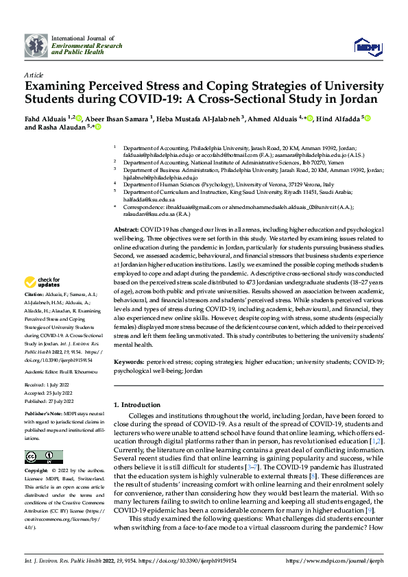 (PDF) Examining Perceived Stress and Coping Strategies of University ...