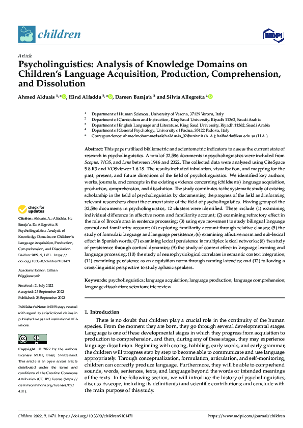 (PDF) Psycholinguistics: Analysis of Knowledge Domains on Children’s ...