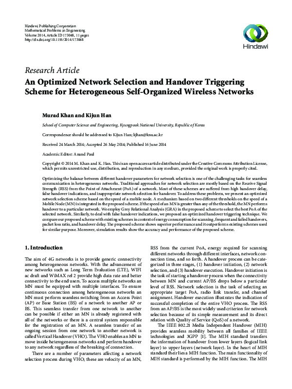 (PDF) An Optimized Network Selection and Handover Triggering Scheme for ...