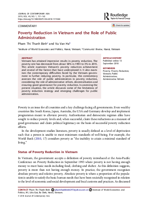 (PDF) Poverty Reduction in Vietnam and the Role of Public Administration