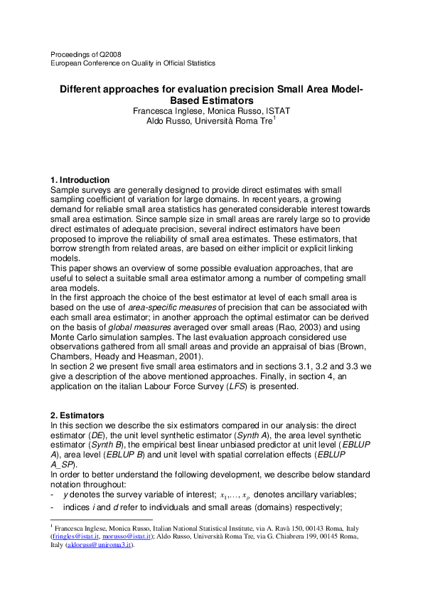 (PDF) Different approaches for evaluation precision Small Area Model
