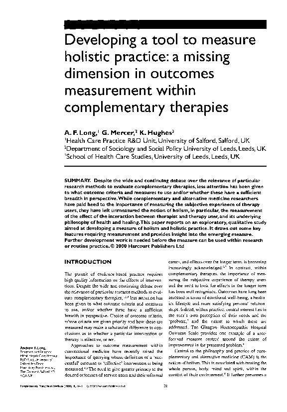 (PDF) Developing a tool to measure holistic practice: A missing ...