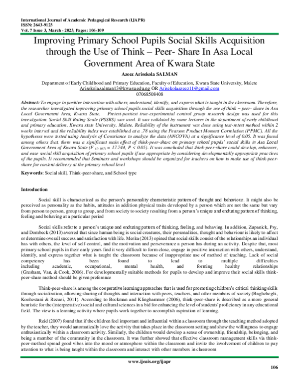 (PDF) Improving Primary School Pupils Social Skills Acquisition through ...