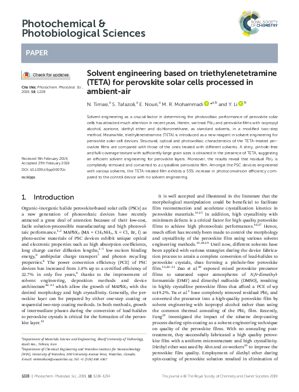 (PDF) Solvent engineering based on triethylenetetramine (TETA) for ...