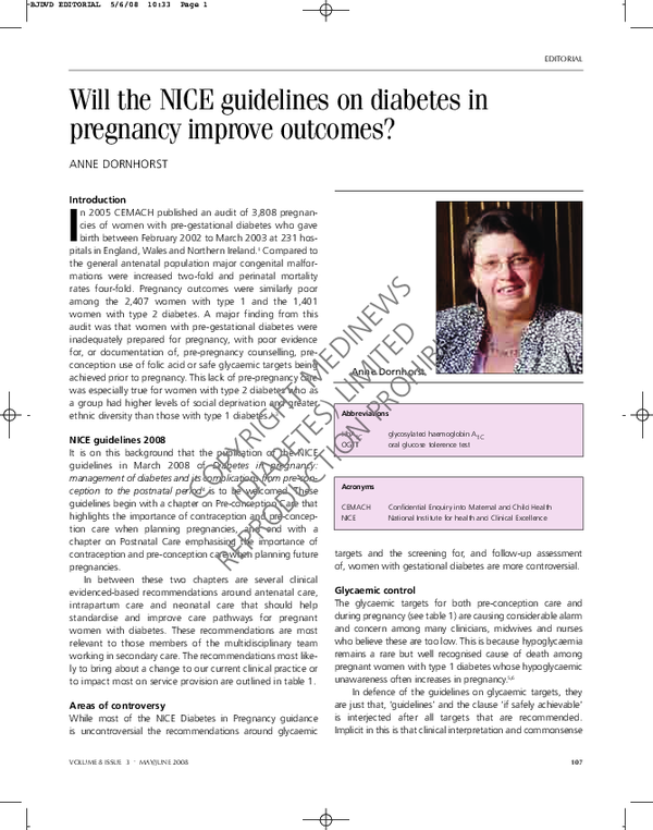 (PDF) Will the NICE guidelines on diabetes in pregnancy improve outcomes?