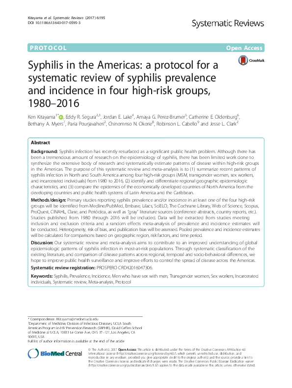 (PDF) Syphilis in the Americas: a protocol for a systematic review of ...