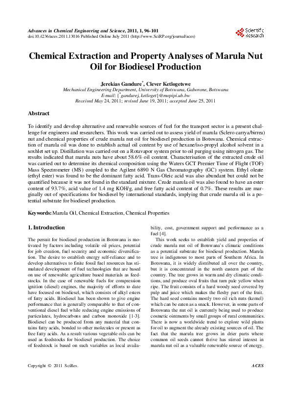 (PDF) Chemical Extraction and Property Analyses of Marula Nut Oil for ...