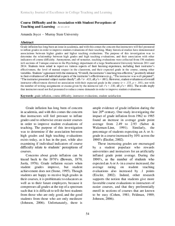(PDF) Course Difficulty and Its Association with Student Perceptions of ...