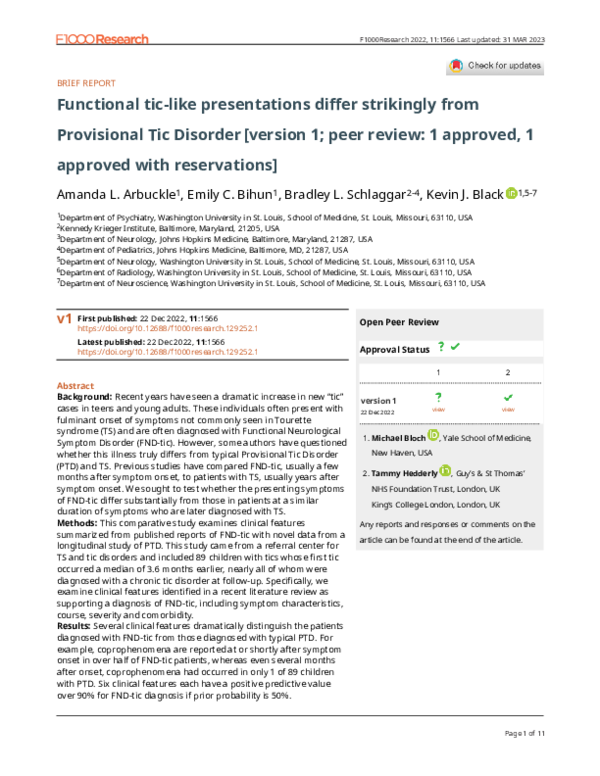 (PDF) Functional tic-like presentations differ strikingly from ...