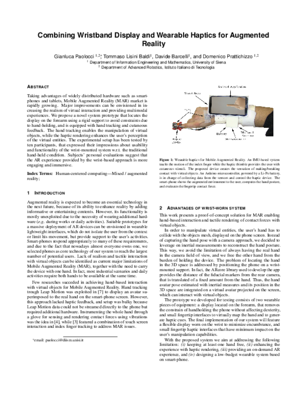 Pdf Combining Wristband Display And Wearable Haptics For Augmented
