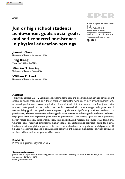 (PDF) Junior high school students’ achievement goals, social goals, and ...