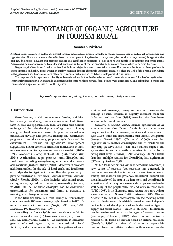 (PDF) The importance of organic agriculture in tourism rural