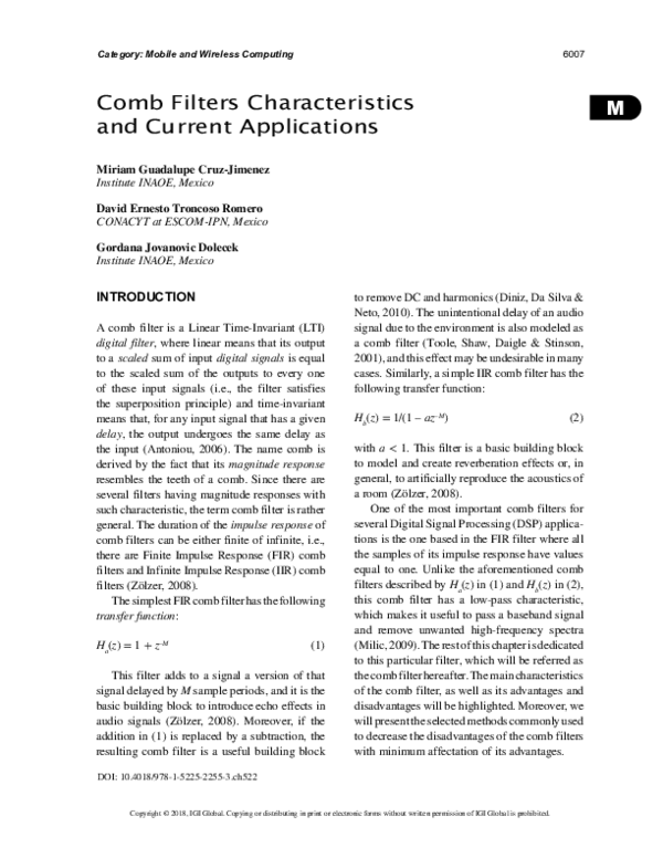 (PDF) Comb Filters Characteristics and Current Applications