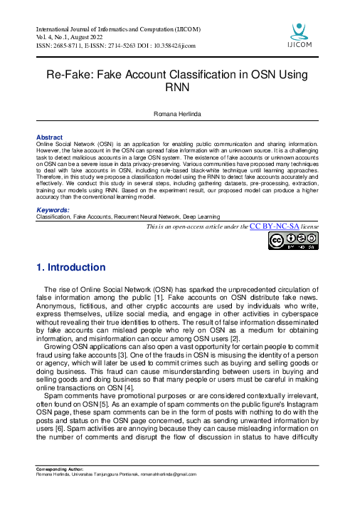 (PDF) Re-Fake: Fake Account Classification in OSN Using RNN