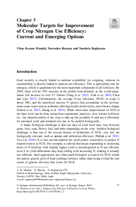 (PDF) Molecular Targets for Improvement of Crop Nitrogen Use Efficiency ...