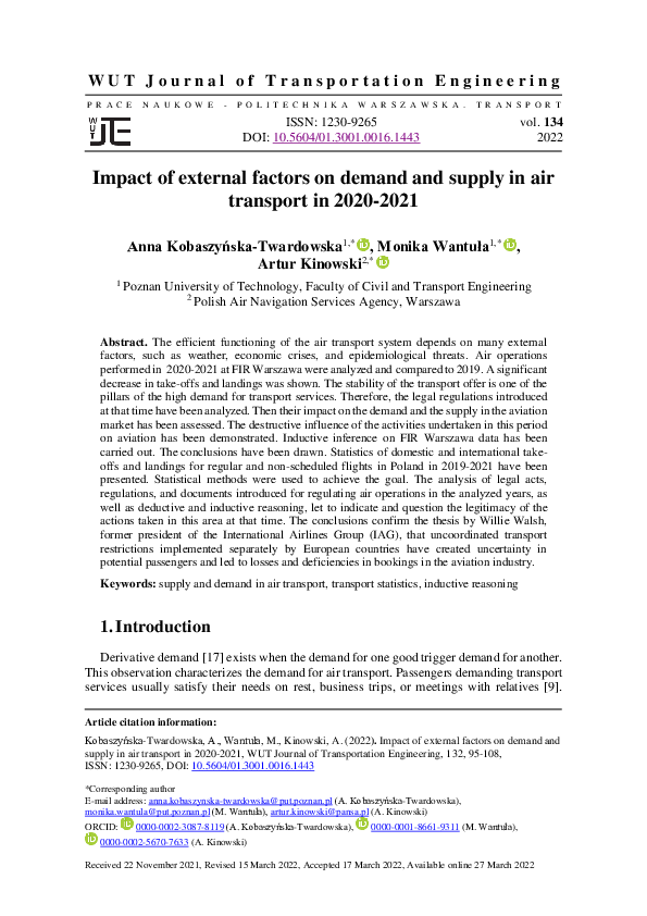 (PDF) Impact of external factors on demand and supply in air transport ...