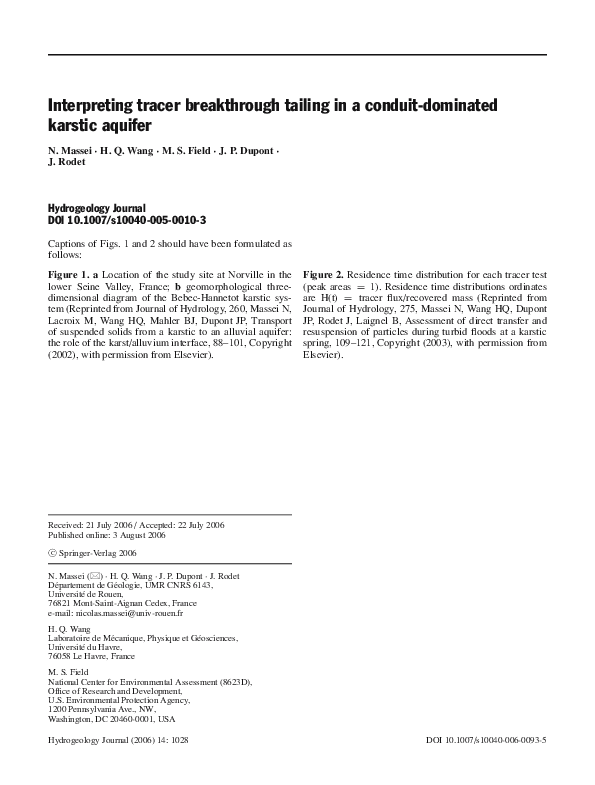 (PDF) Interpreting tracer breakthrough tailing in a conduitdominated