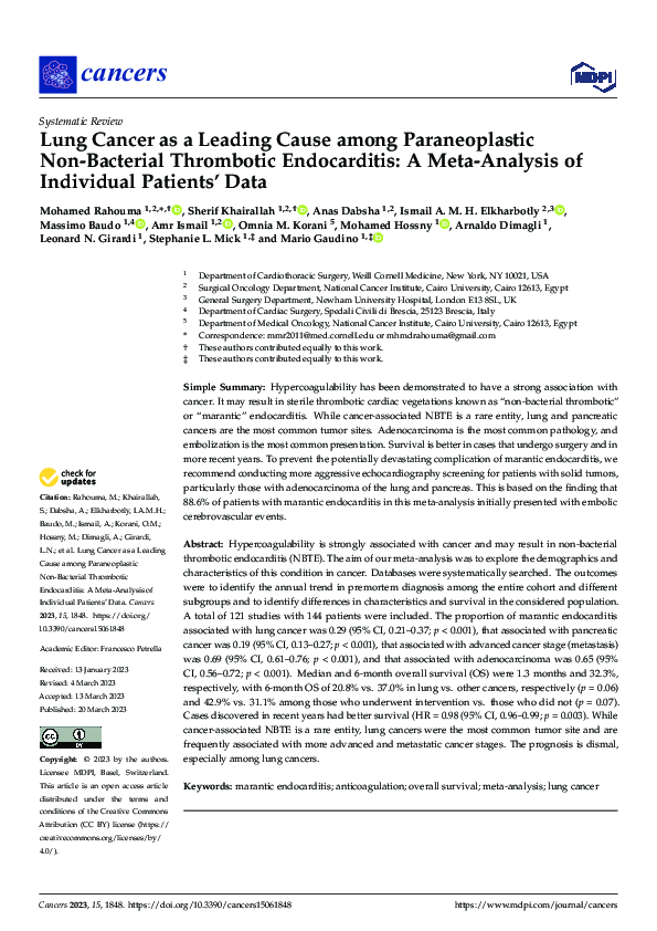 (PDF) Lung Cancer as a Leading Cause among Paraneoplastic Non-Bacterial ...