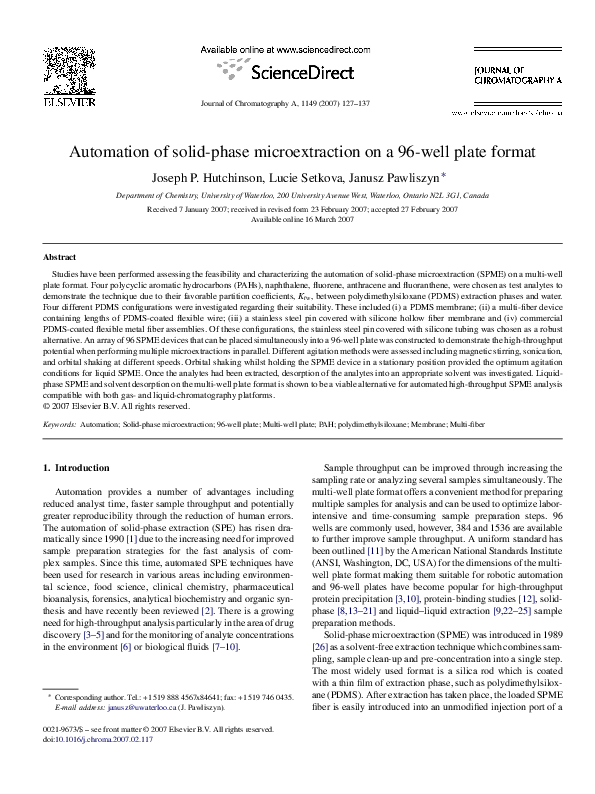 (PDF) Automation of solid-phase microextraction on a 96-well plate format
