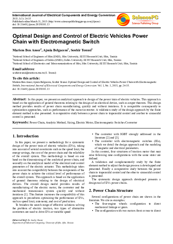(PDF) Optimal Design and Control of Electric Vehicles Power Chain with ...