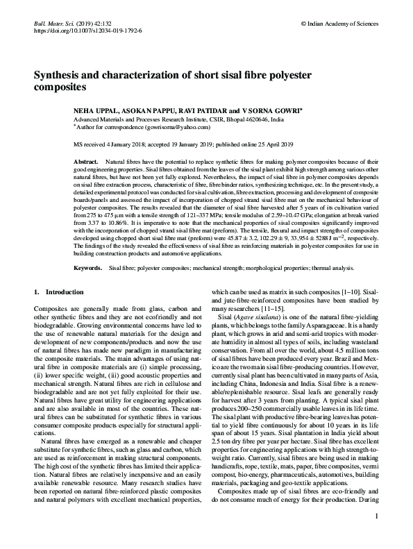 Synthesis and characterization of short sisal fibre polyester composites