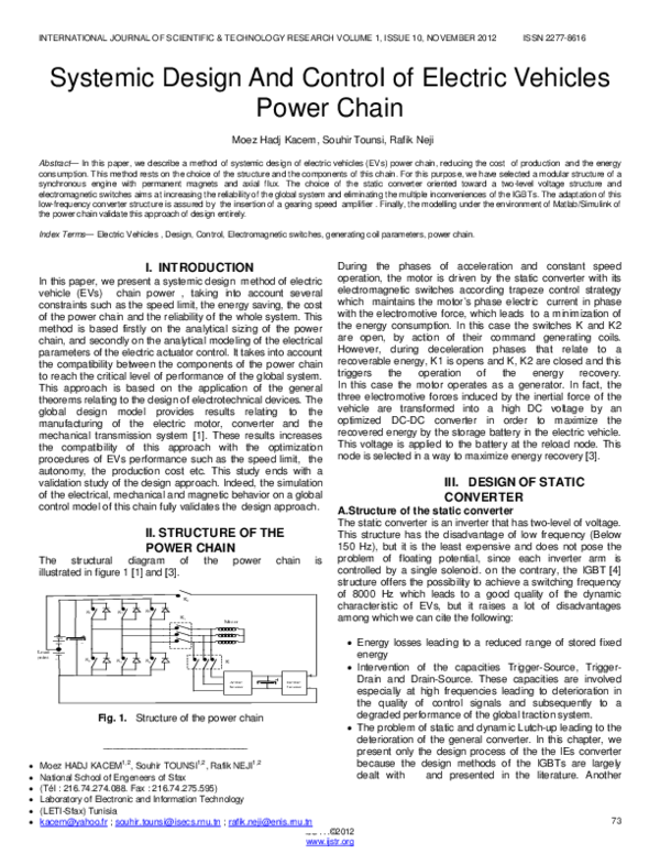 (PDF) Systemic Design And Control of Electric Vehicles Souhir Tounsi