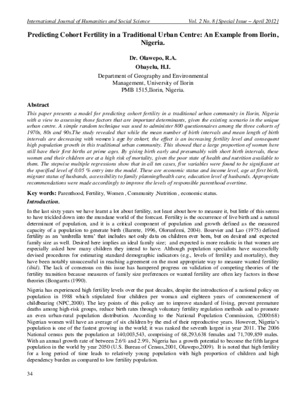 (PDF) Predicting Cohort Fertility in a Traditional Urban Centre: An ...