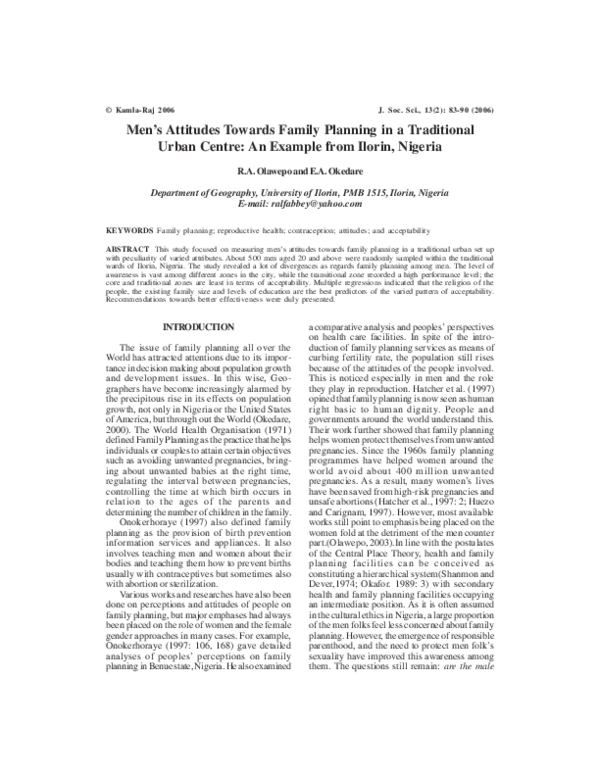 (PDF) Men’s Attitudes Towards Family Planning in a Traditional Urban ...