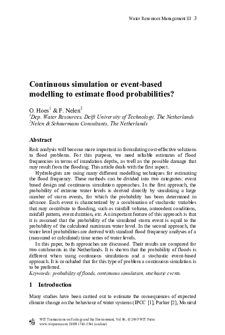 (PDF) Continuous Simulation Or Event-basedModelling To Estimate Flood ...