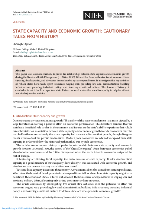 (PDF) State Capacity and Economic Growth: Cautionary Tales from History