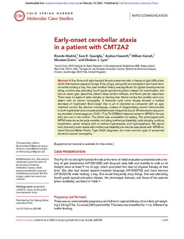 (PDF) Early-onset cerebellar ataxia in a patient with CMT2A2