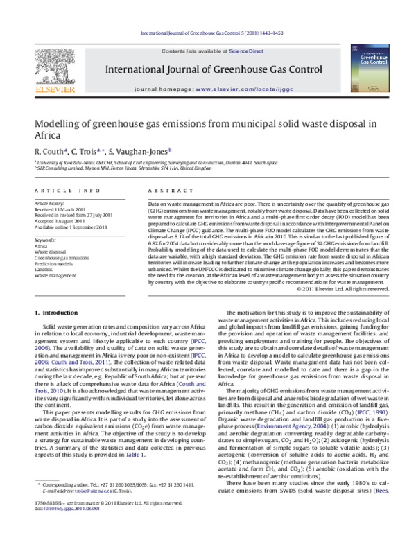 (PDF) Modelling of greenhouse gas emissions from municipal solid waste ...