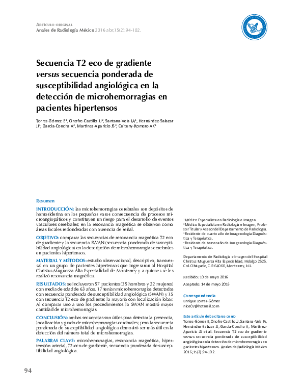 (PDF) Secuencia T2 eco de gradiente versus secuencia ponderada de ...