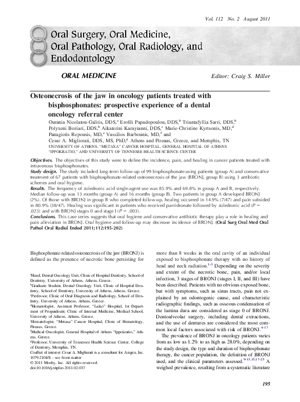 (PDF) Osteonecrosis of the jaw in oncology patients treated with ...