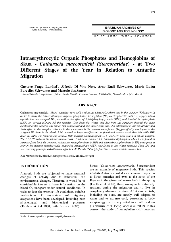 (PDF) Intraerythrocytic organic phosphates and hemoglobins of skua ...