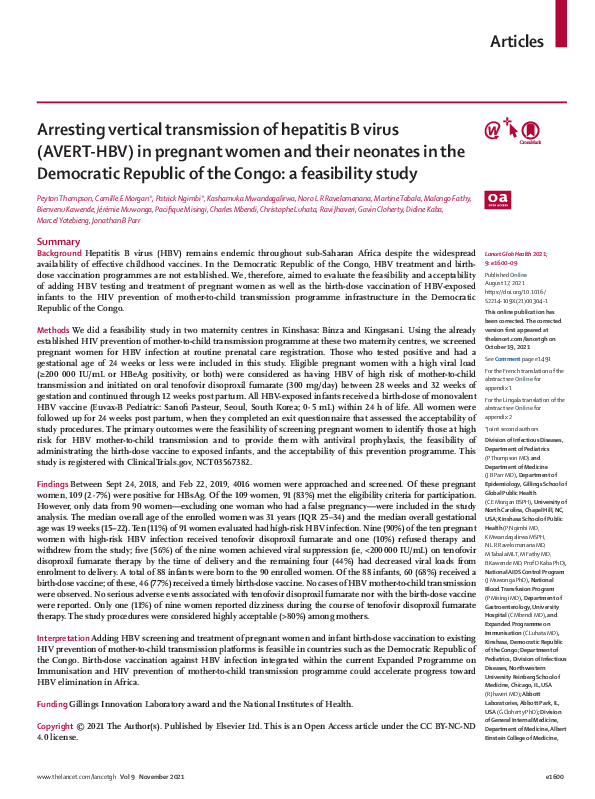 (PDF) Arresting vertical transmission of hepatitis B virus (AVERT-HBV ...