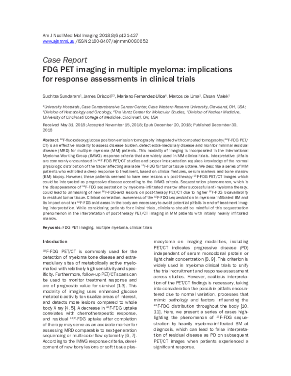 (PDF) FDG PET imaging in multiple myeloma: implications for response ...