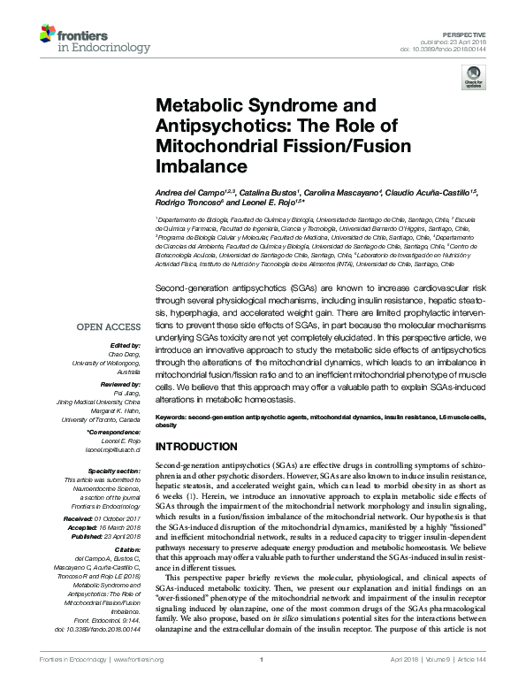 (PDF) Metabolic Syndrome and Antipsychotics: The Role of Mitochondrial ...